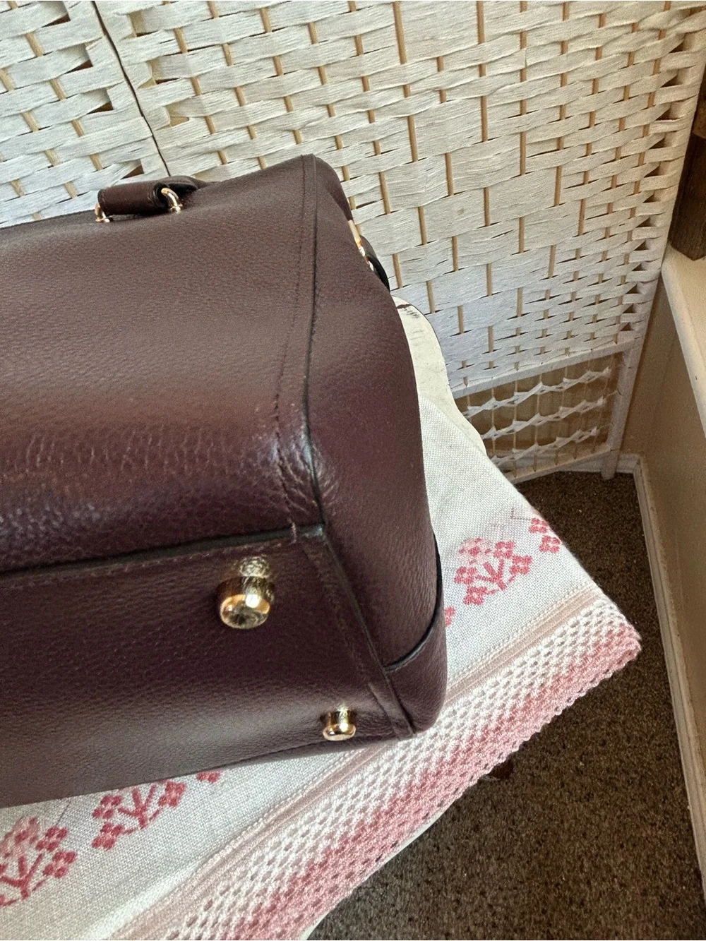 COACH Swagger Carryall 36488 OXBLOOD Pebble Leather Satchel Purse Bag Tote